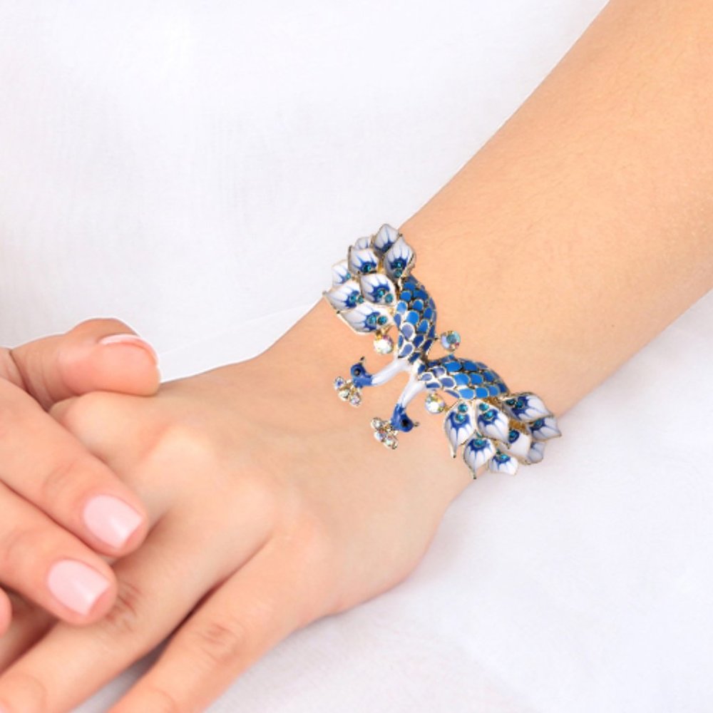NEW Color Austrian Crystal Enameled Peacock Bangle